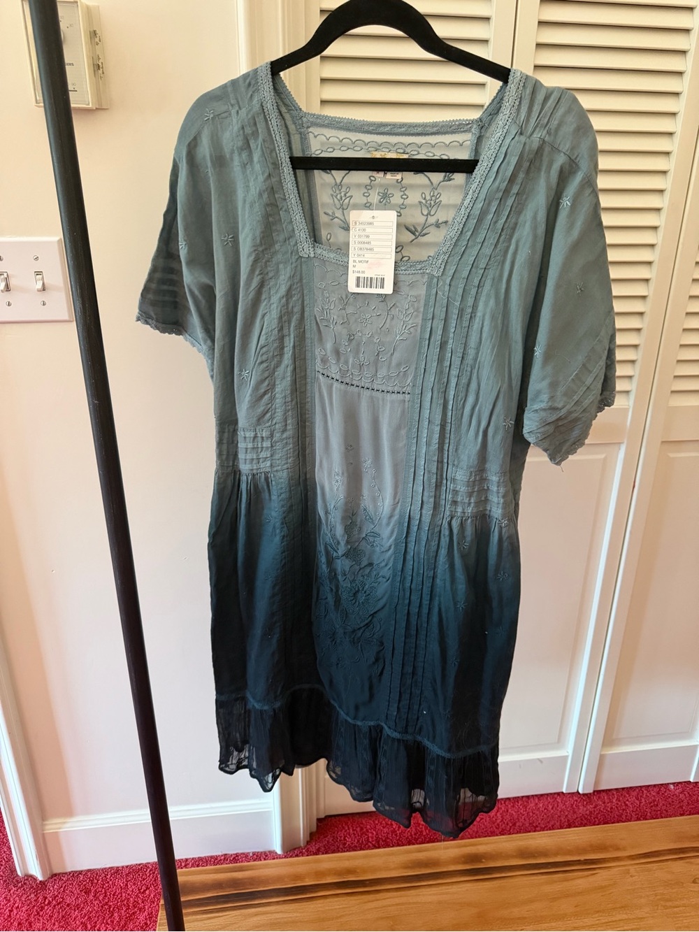 HOLDING HORSES Slate Blue to Black Dip-Dye Embroidered Tunic